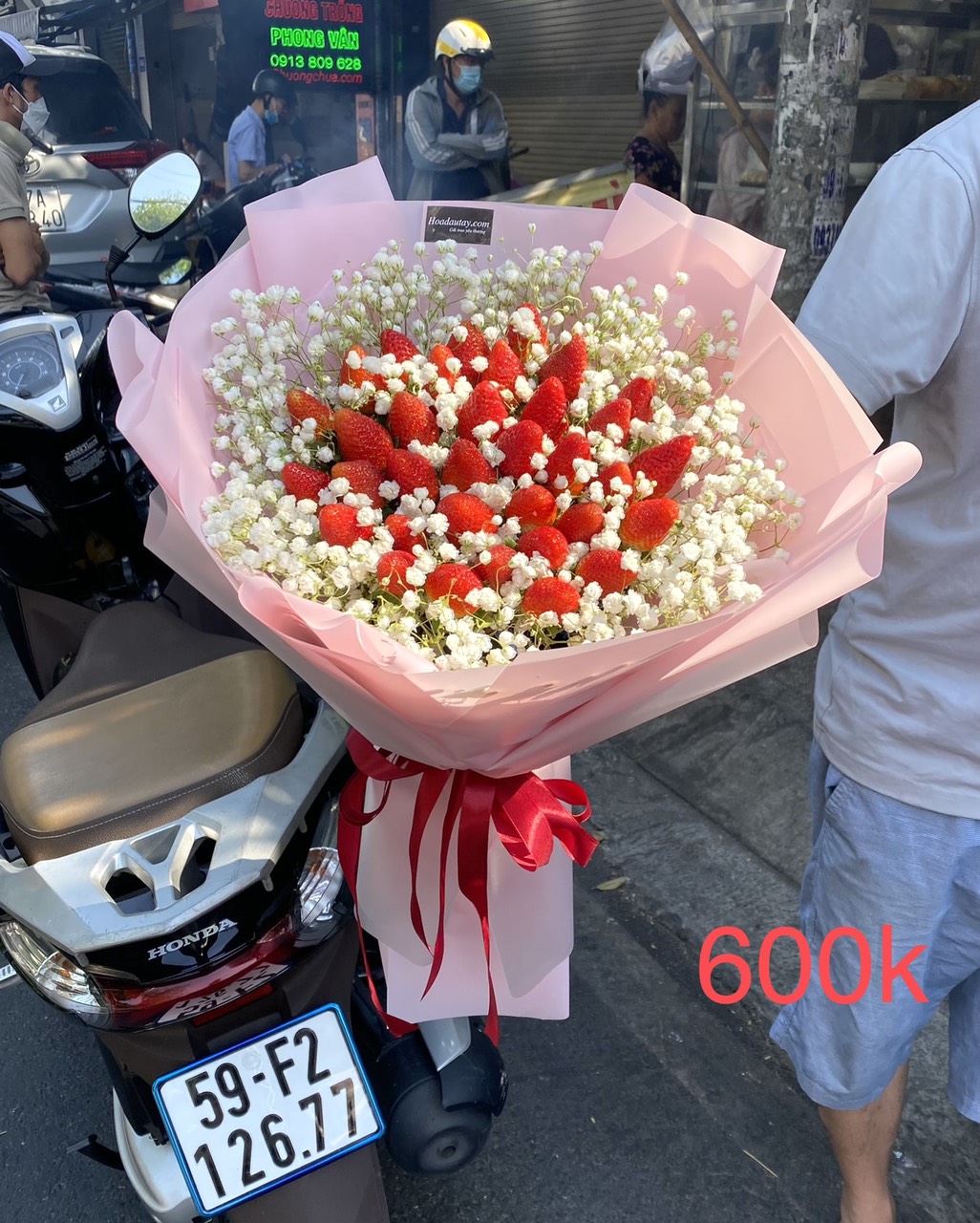 Hoa dâu tây hồng xen baby